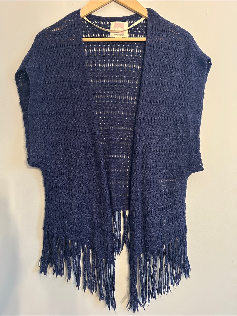 Quiksilver Navy Open-Knit Fringe Shrug